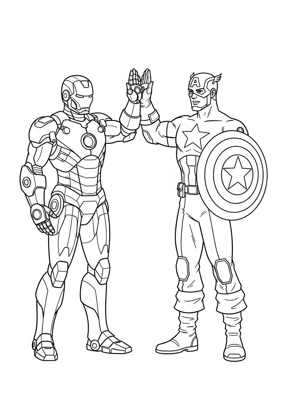 Iron Man Captain America high five coloring page
