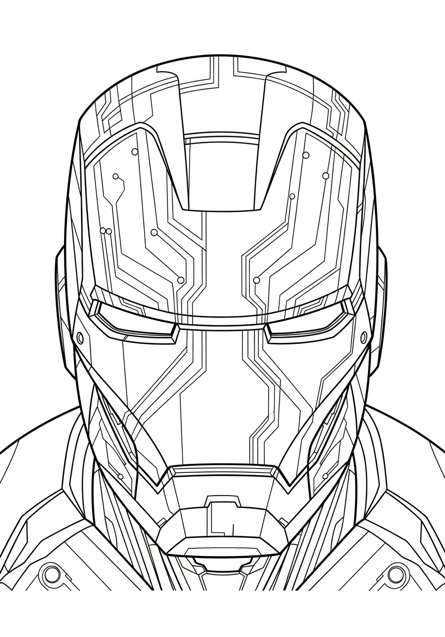 Iron Man helmet mask close up coloring page