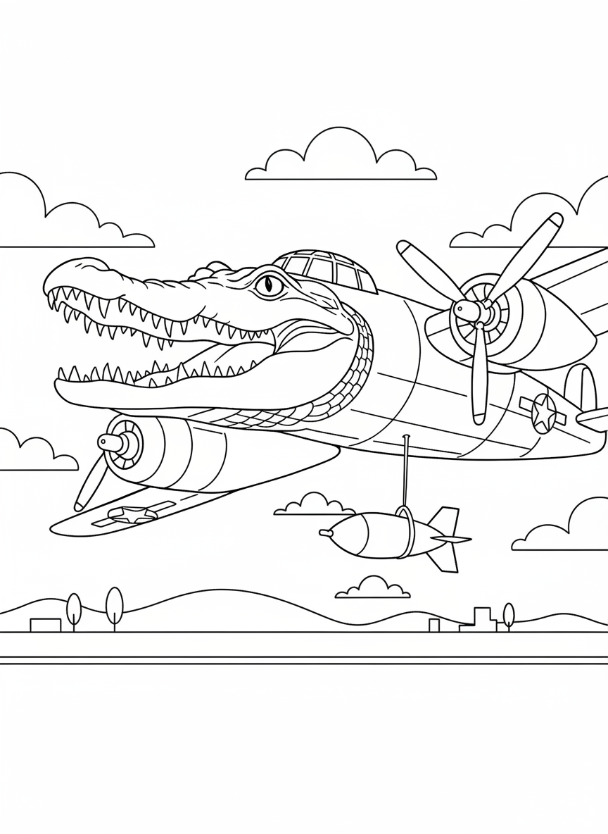 Italian Brainrot coloring page Bombardiro Crocodillo