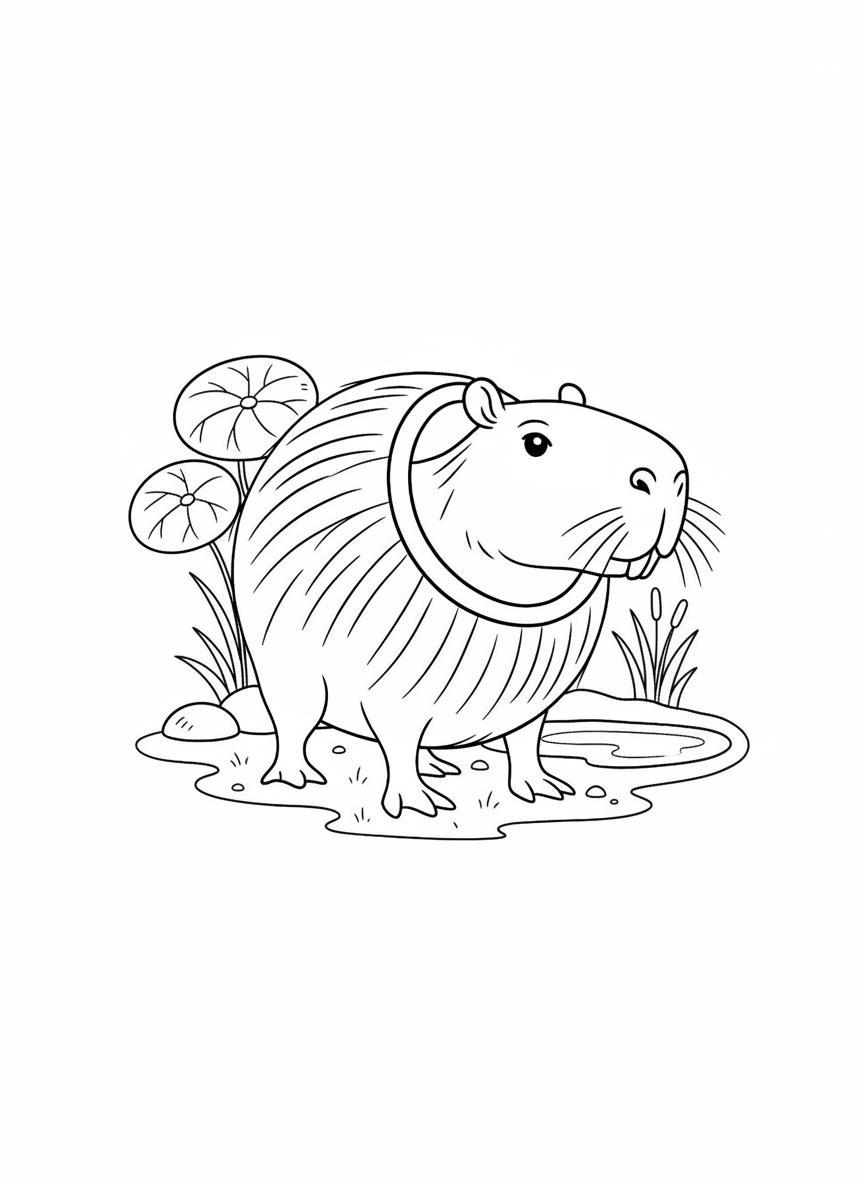 Italian Brainrot coloring page Burbaloni Luliloli by the pond