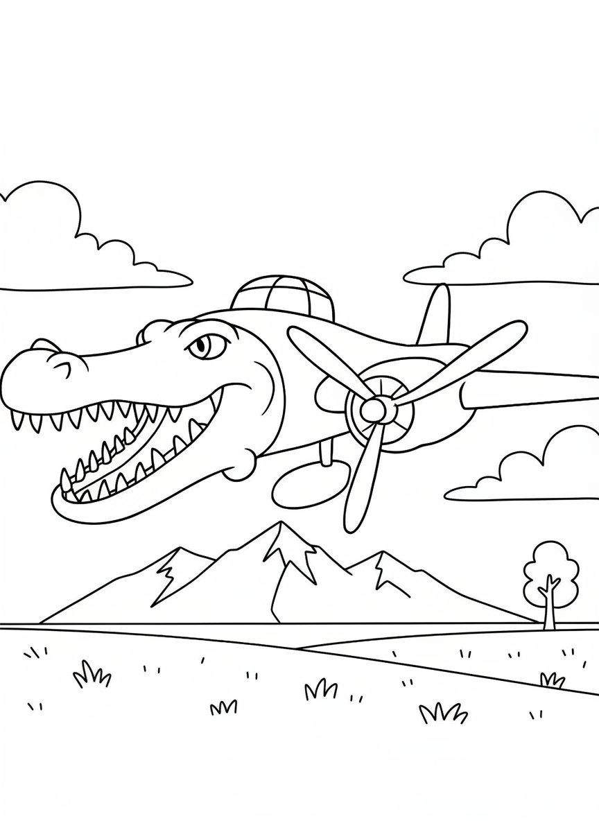 Italian Brainrot coloring page happy Bombardiro Crocodillo