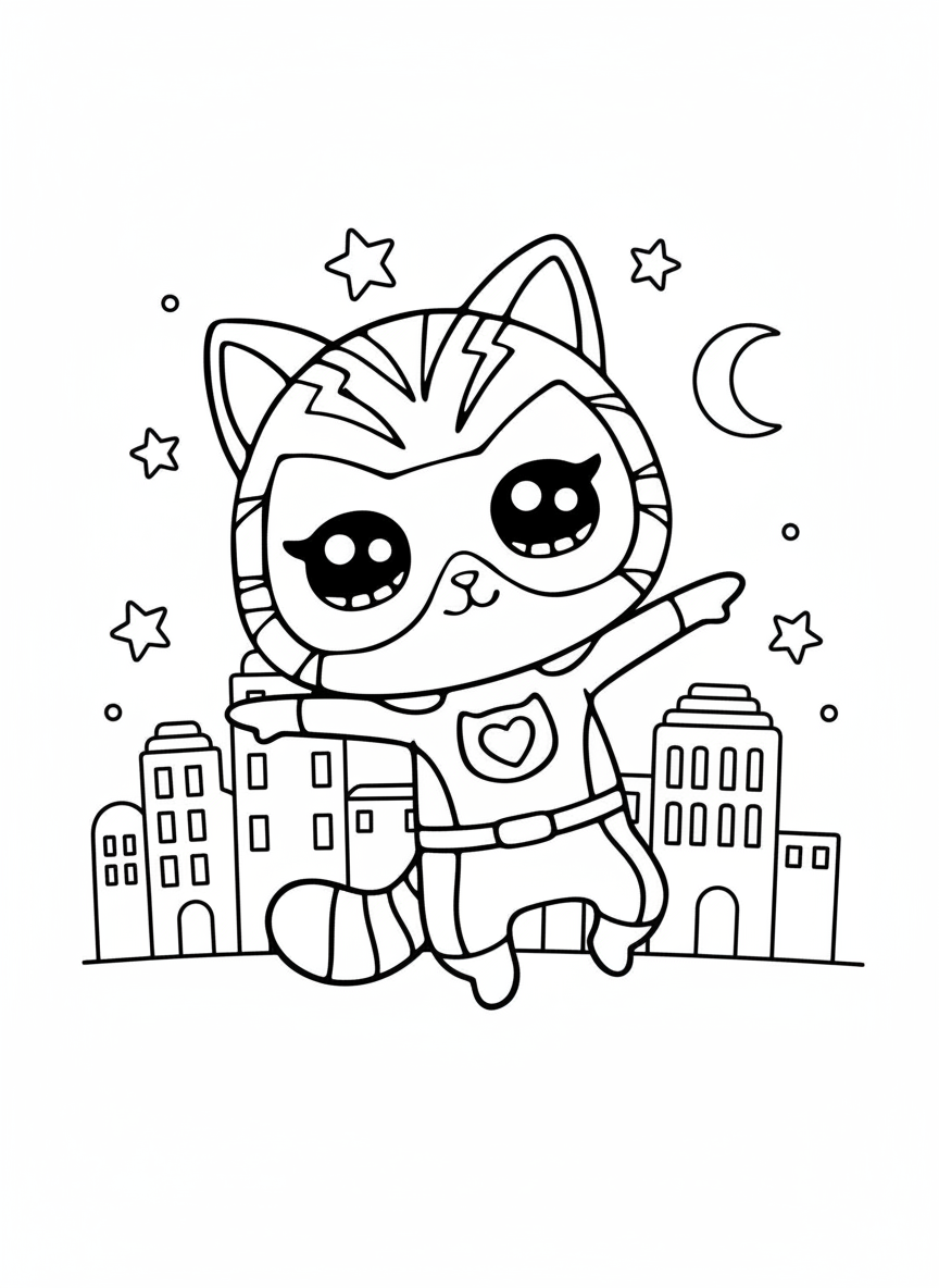 Kawaii Ginny city SuperKitties coloring page