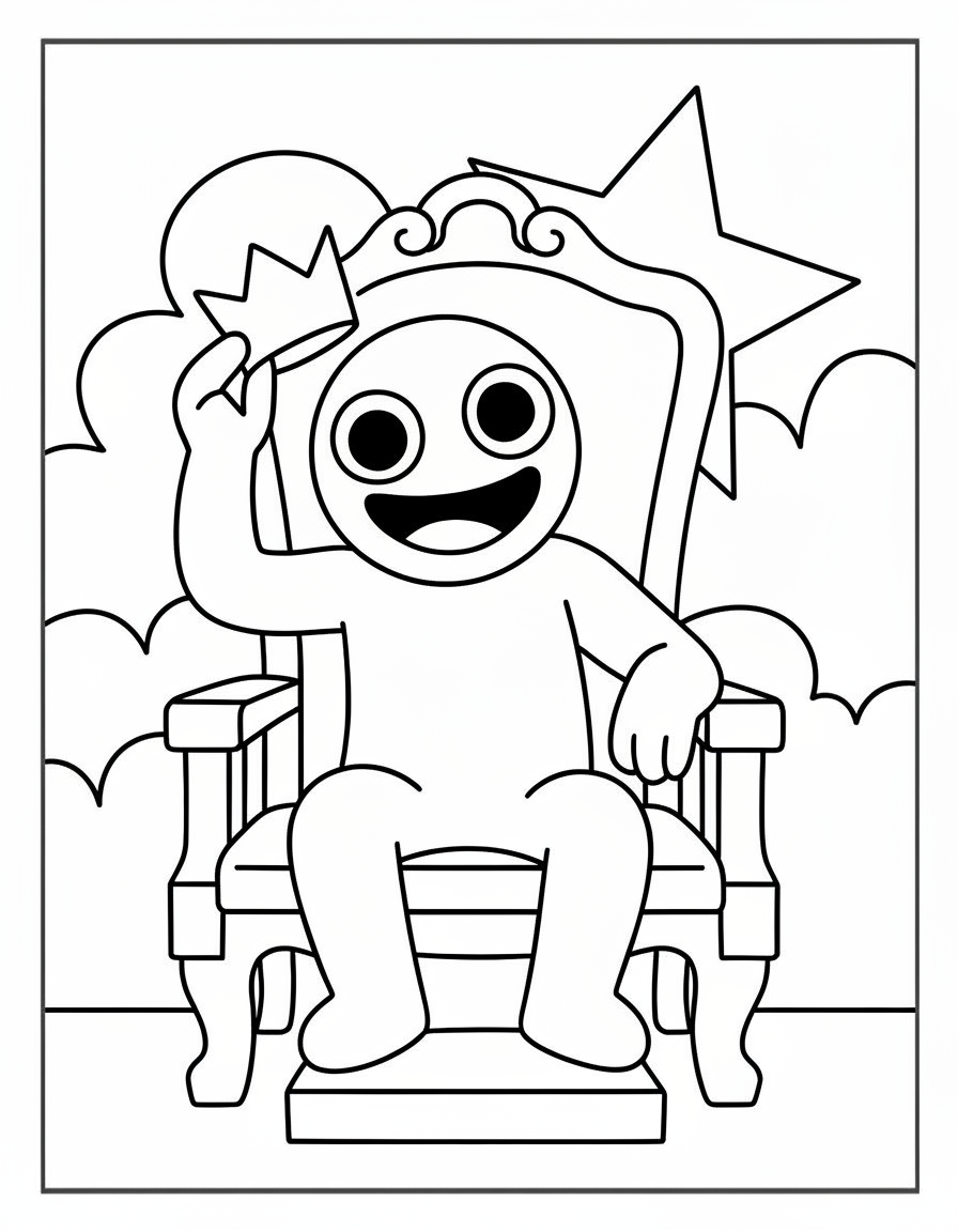 Rainbow Friends Coloring Pages 23 King Blue on throne Rainbow Friends coloring page