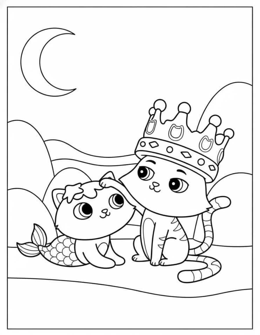 King CatRat and MerCat Gabby’s Dollhouse coloring page