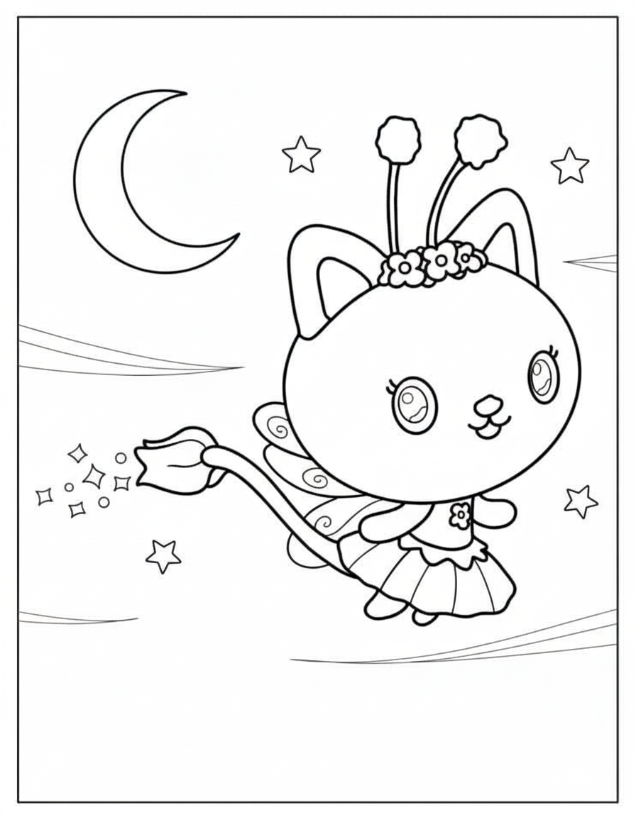 Kitty Fairy flying night Gabby’s Dollhouse coloring page