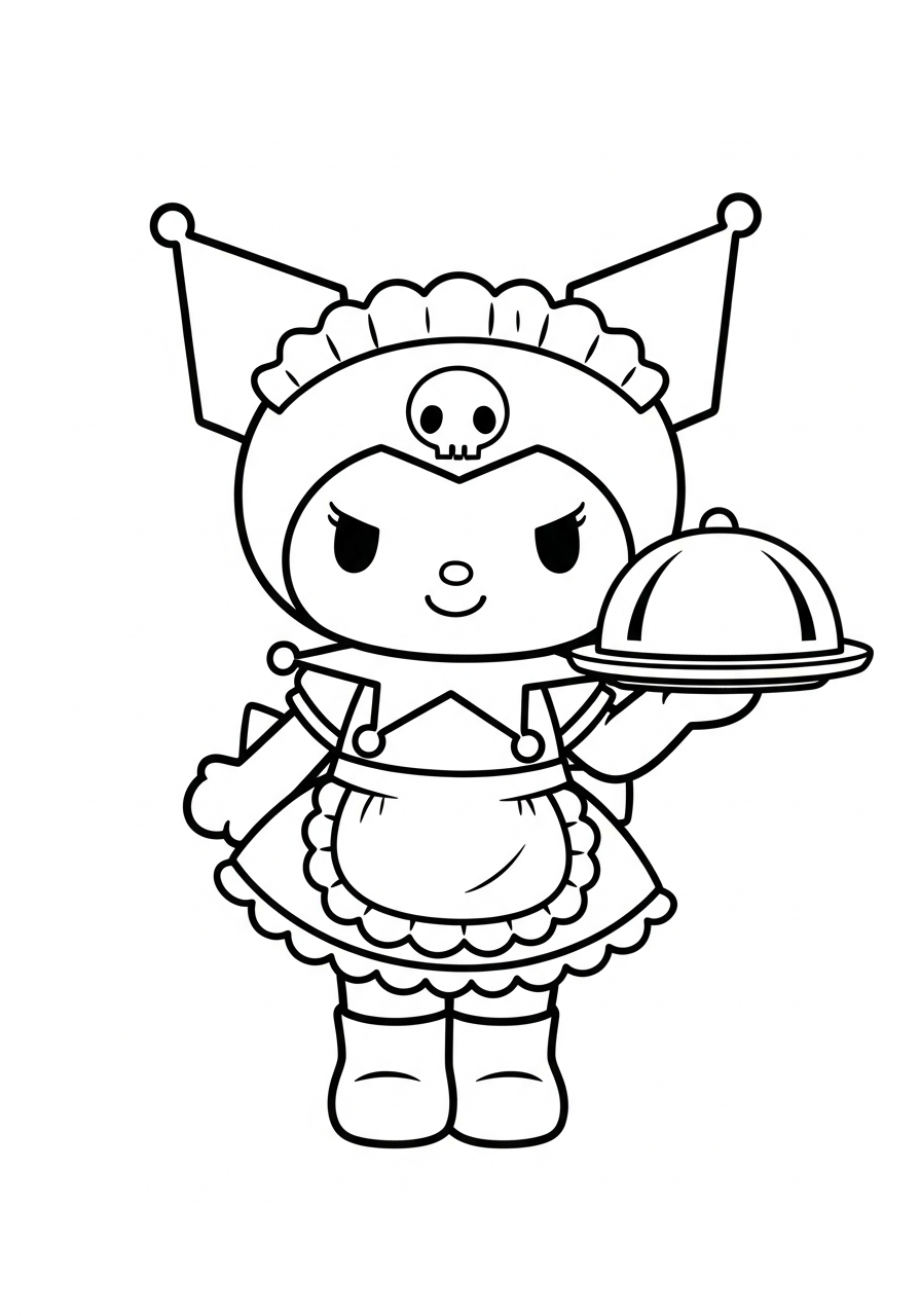 Kuromi in french maid outfit coloring page