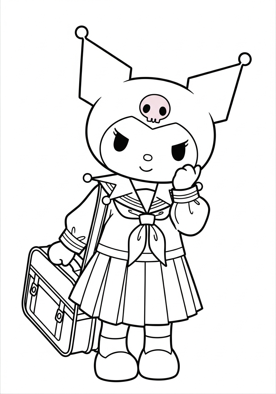Kuromi in sailor school uniform coloring page