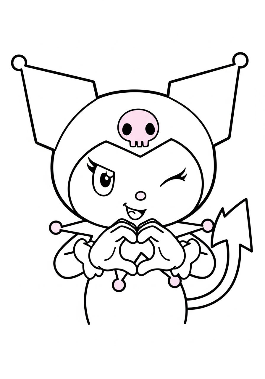 Kuromi making heart hands love coloring page