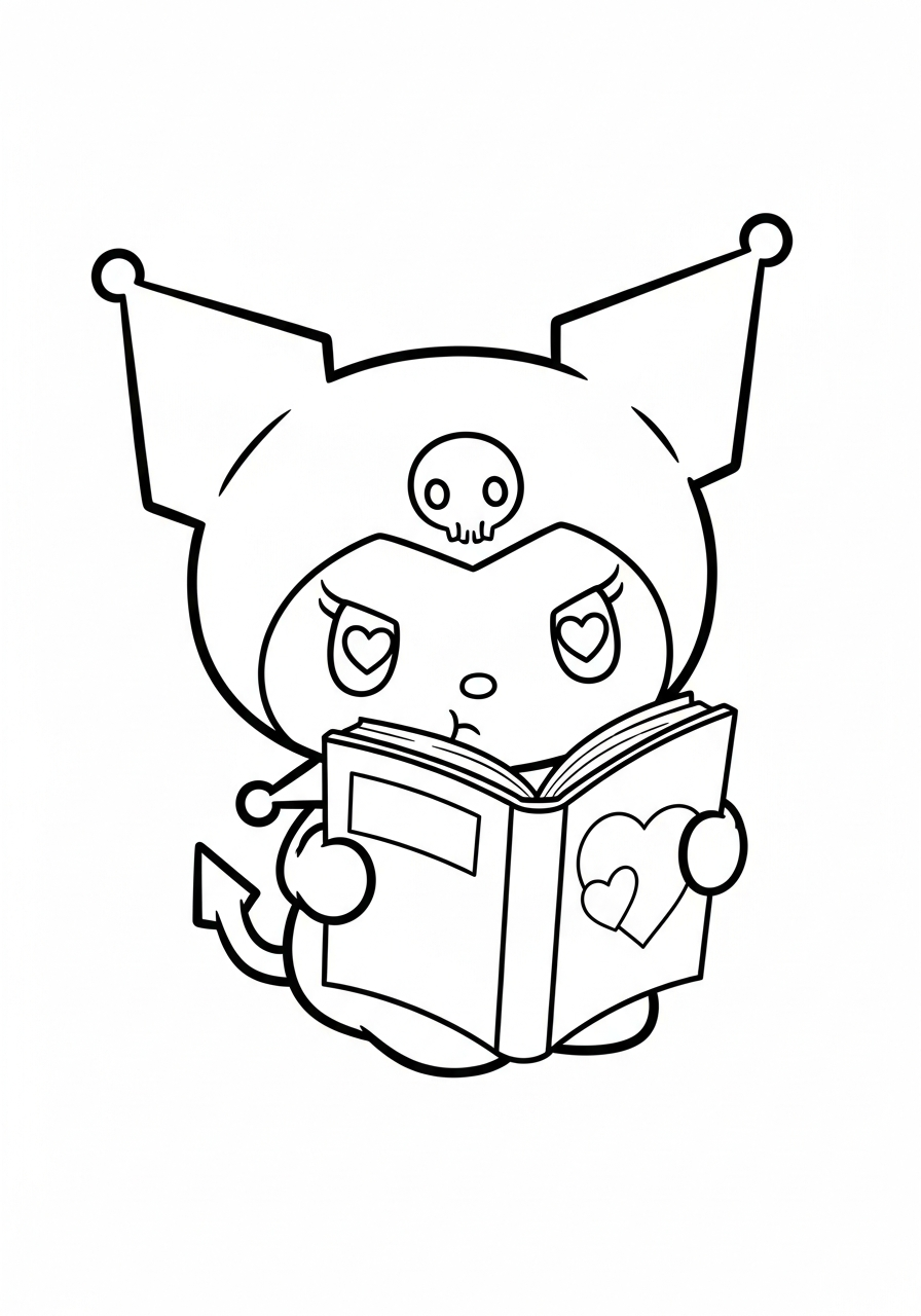 Kuromi reading romantic manga book coloring page