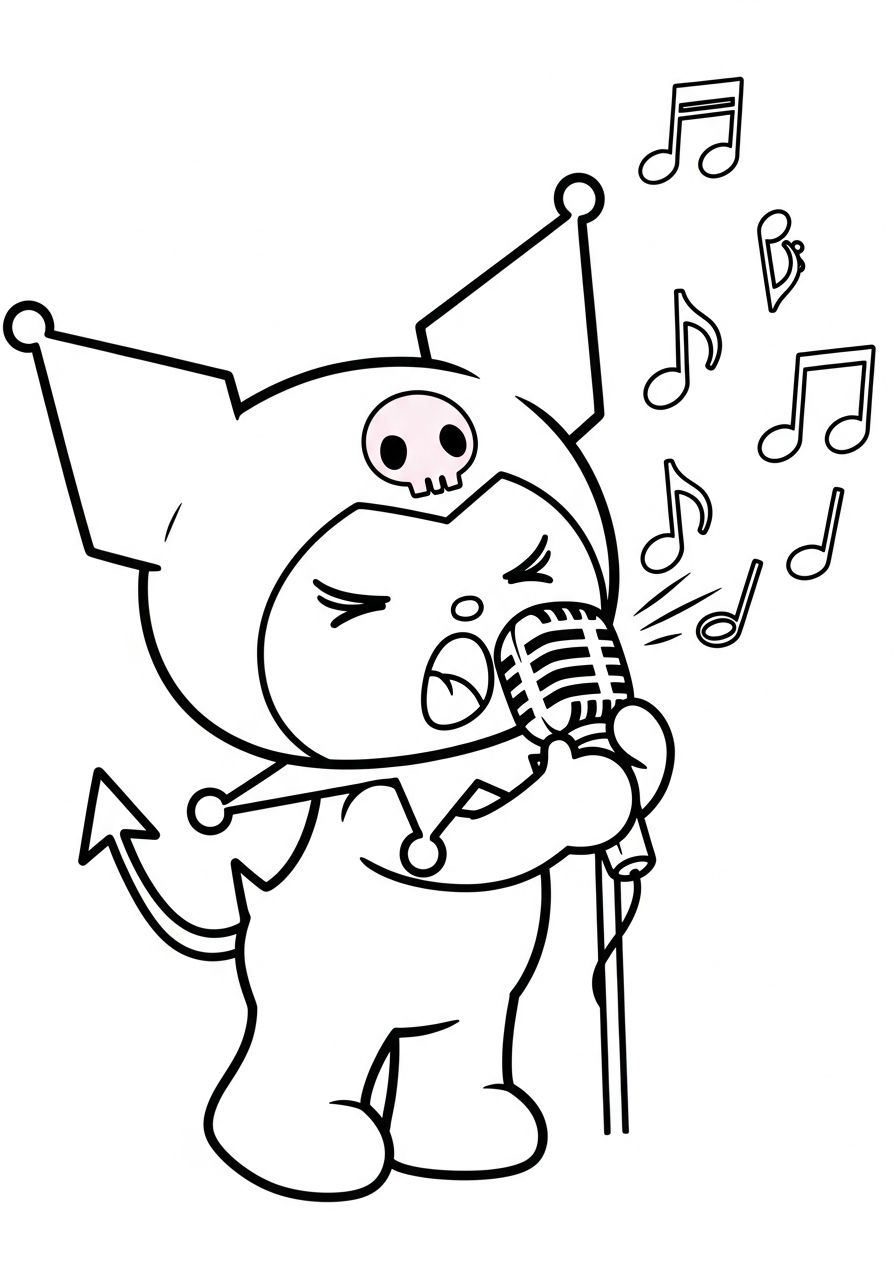 Kuromi singing karaoke with microphone coloring page