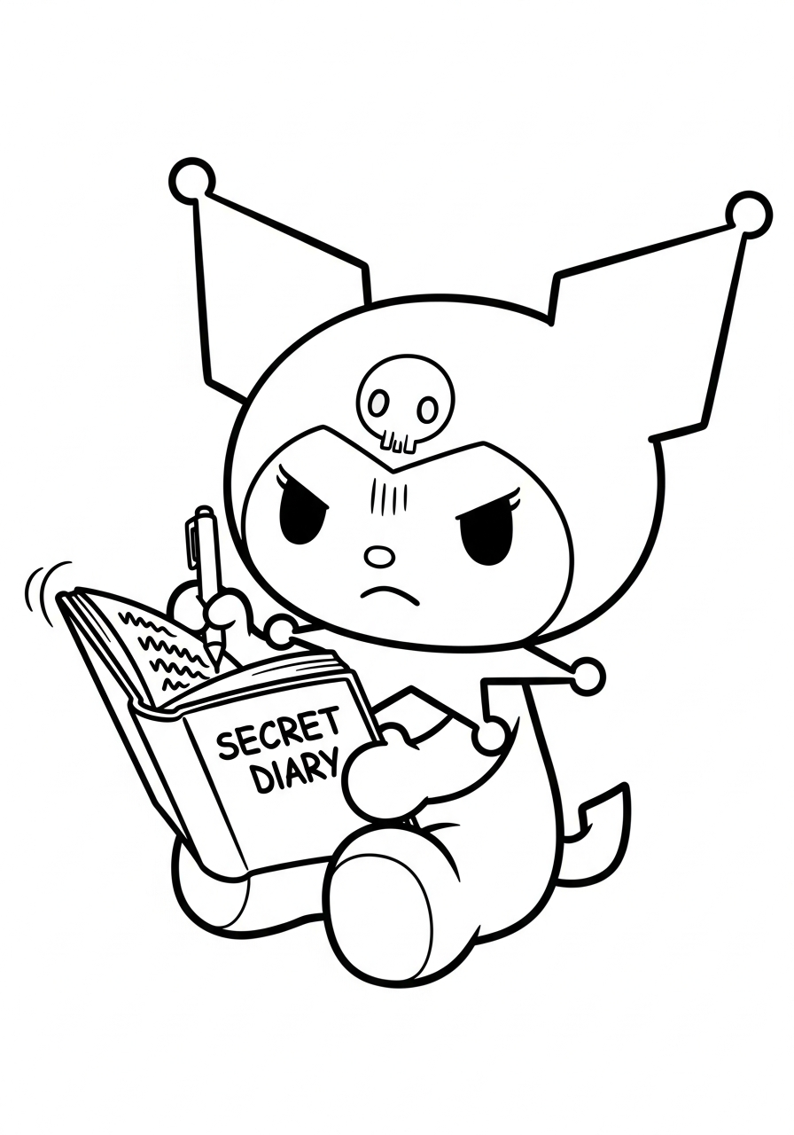 Kuromi writing in secret diary coloring page