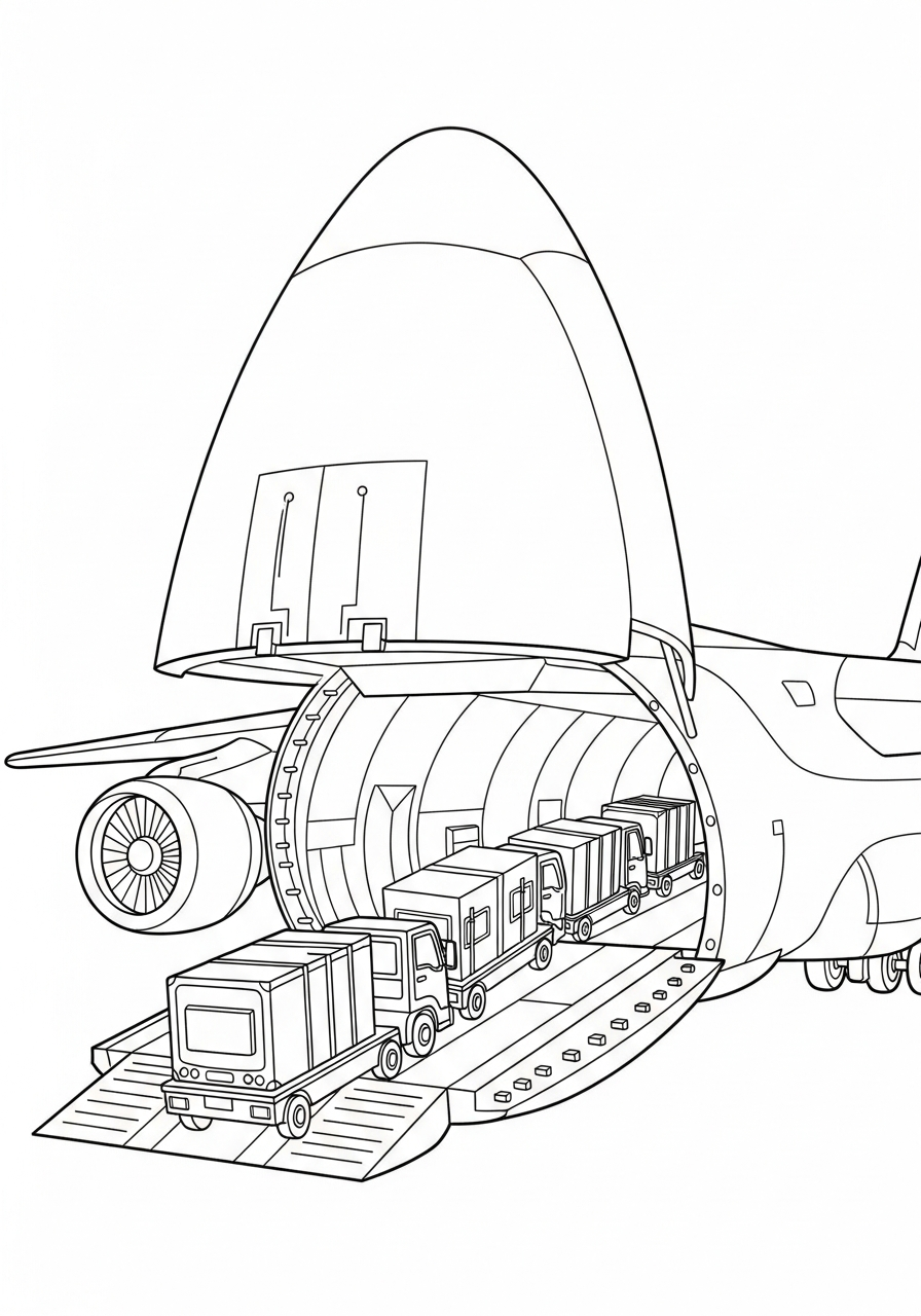 Airplane Coloring Pages 20 Large cargo plane loading luggage coloring page