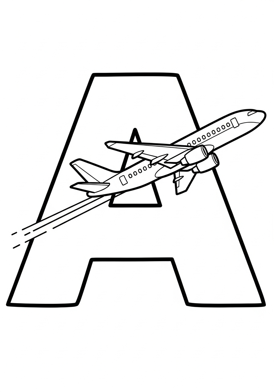 Airplane Coloring Pages 21 Letter A alphabet airplane education coloring page