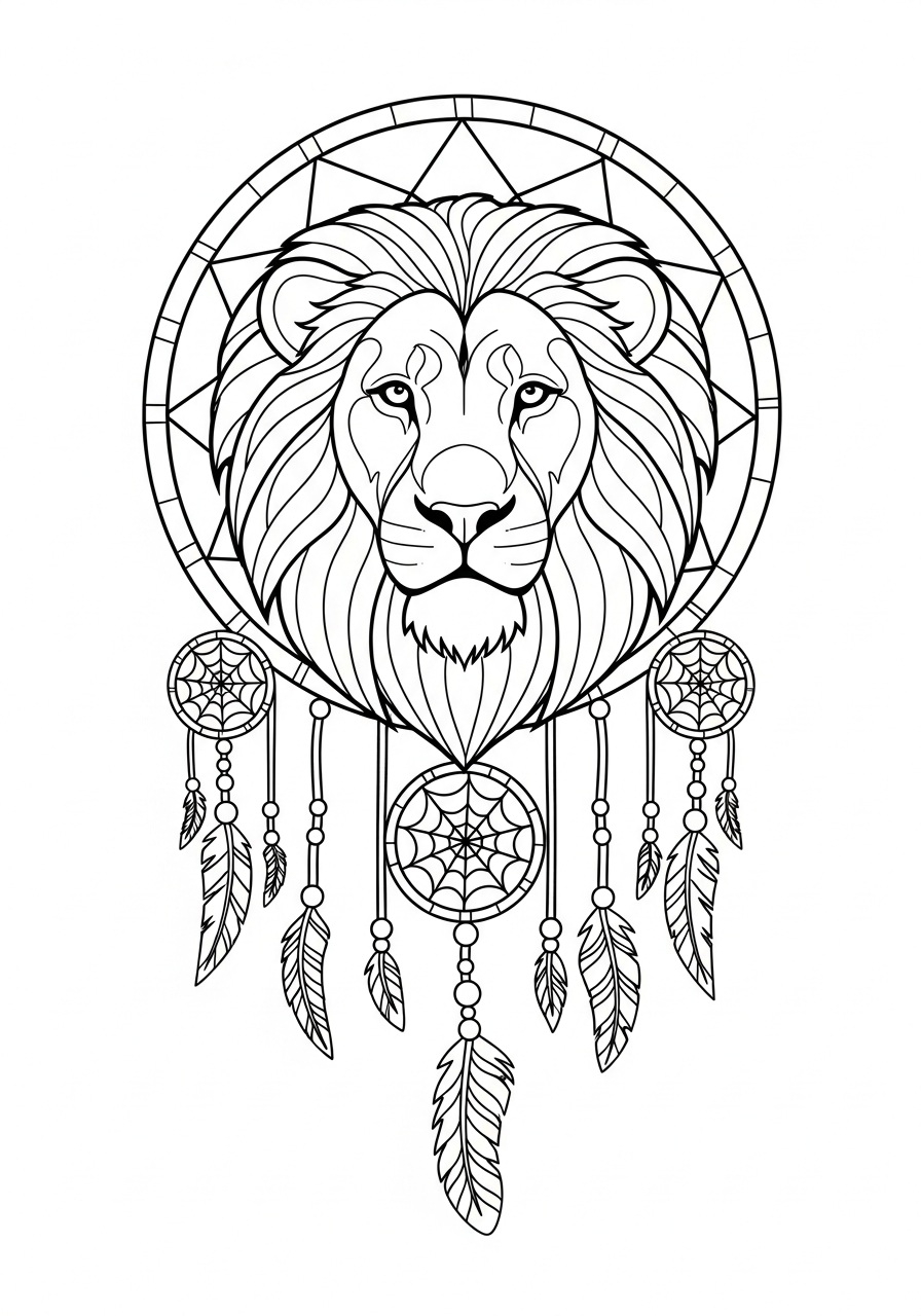 Lion head dreamcatcher design coloring page