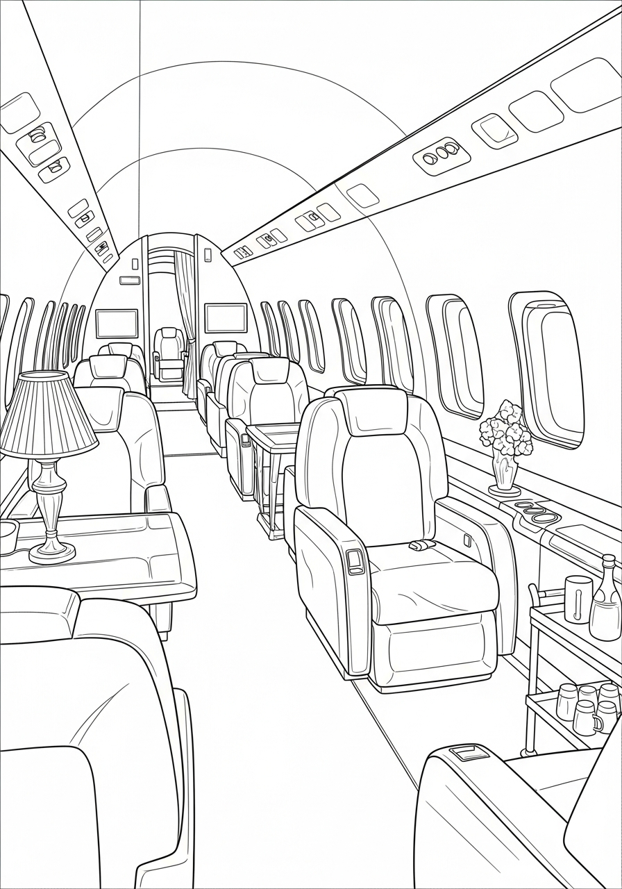 Airplane Coloring Pages 22 Luxury private jet interior cabin coloring page