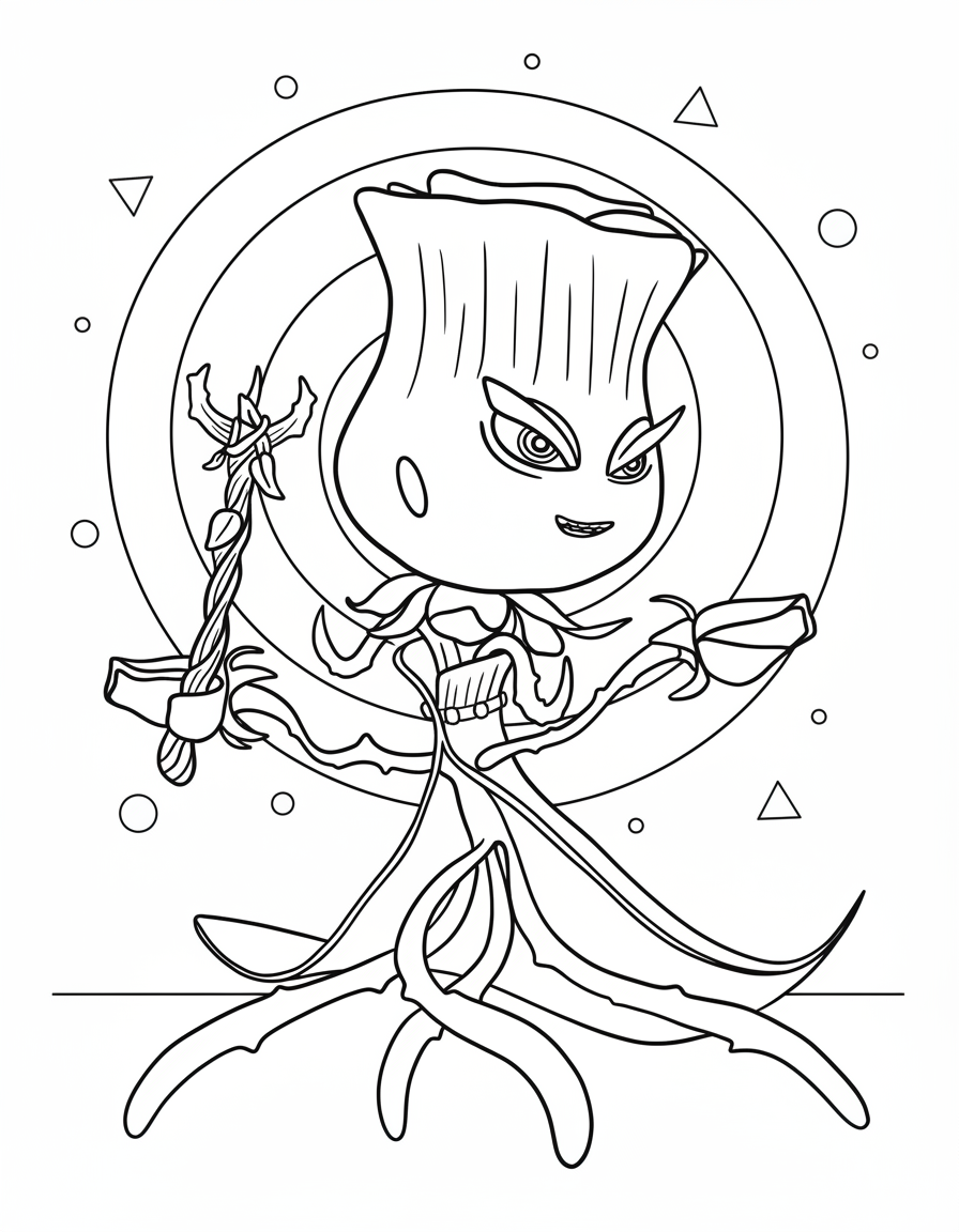 Magic Rose plant character coloring page