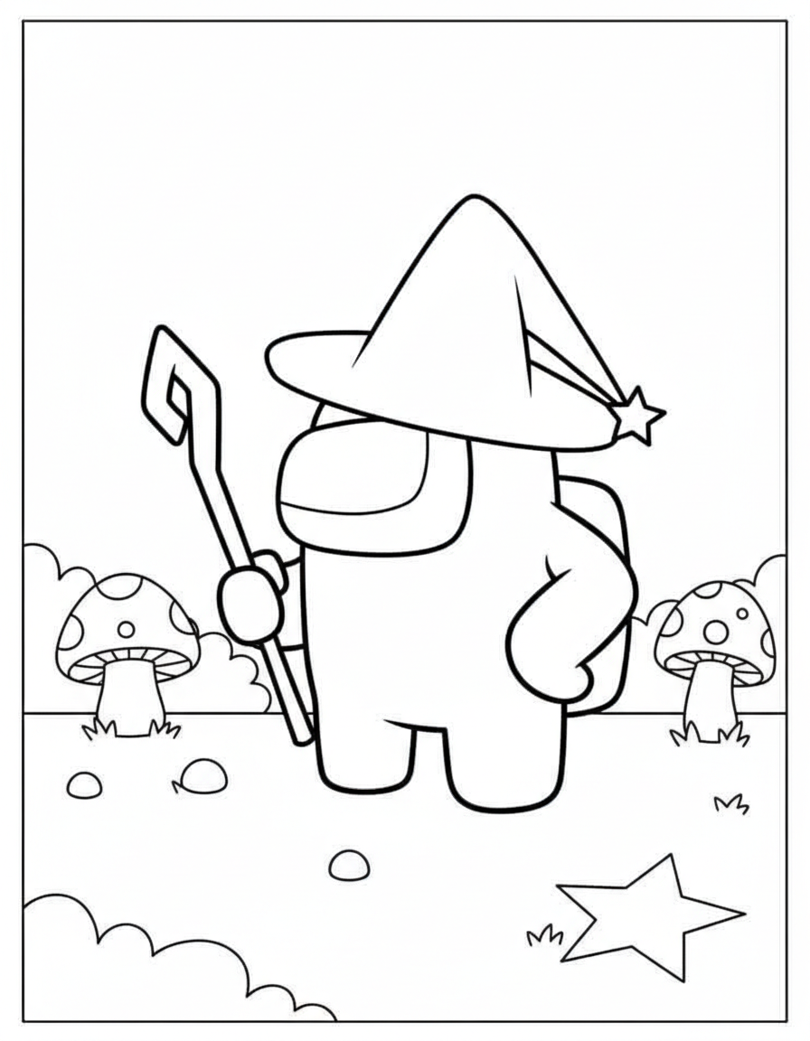 Magic wizard skin Among Us coloring page