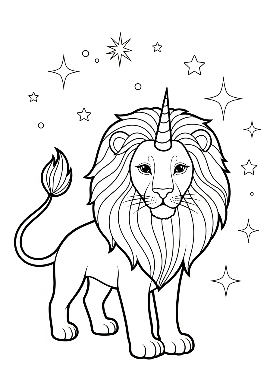 Magical unicorn lion hybrid coloring page