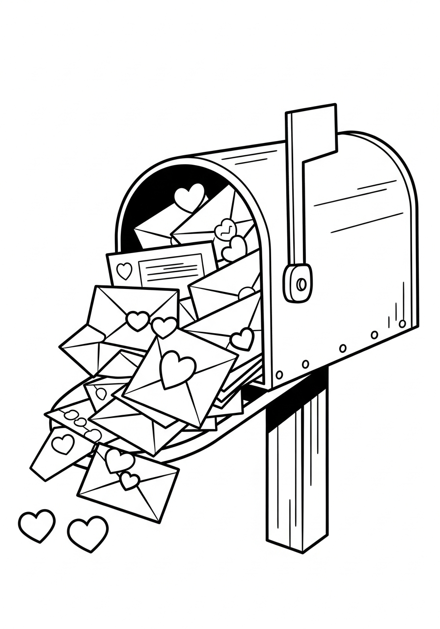 Valentine's Day Coloring Pages 29 Mailbox full of letters valentine coloring page