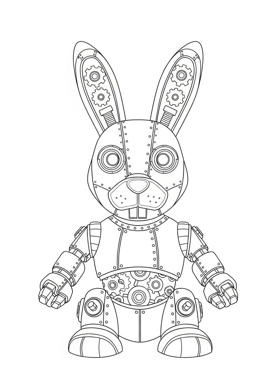Mechanical robot bunny sci-fi coloring page
