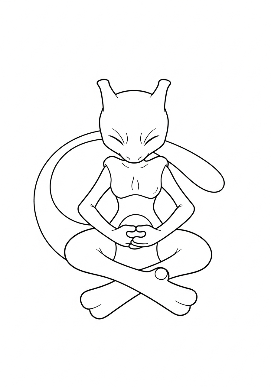 Mewtwo Coloring Pages 12 Meditating psychic floating Mewtwo coloring page