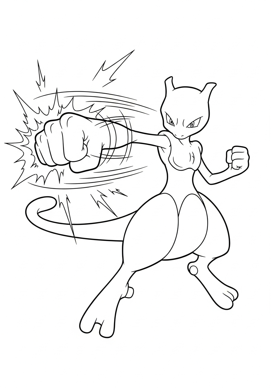 Mewtwo Coloring Pages 13 Mega Mewtwo X punching coloring page