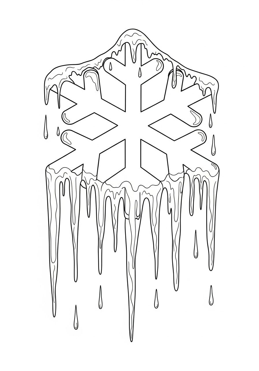 Melting dripping icicle snowflake coloring page