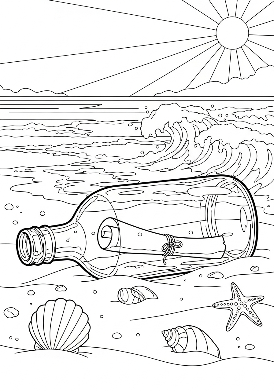 Message in a bottle mystery coloring page