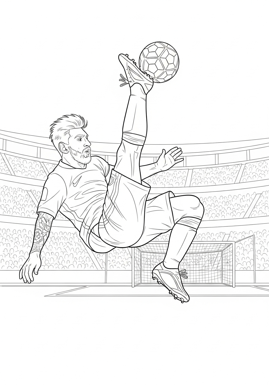 Messi bicycle kick action coloring page
