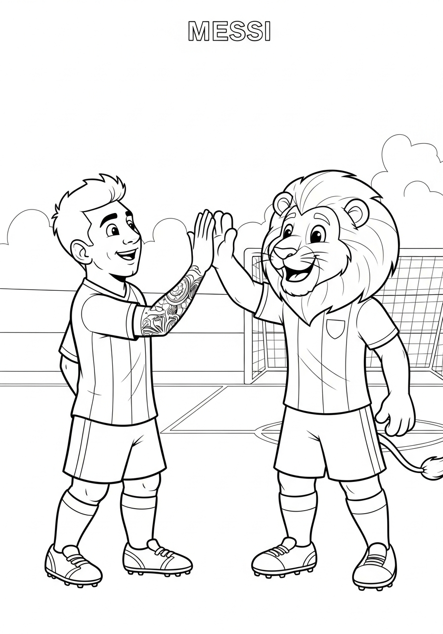 Messi high five mascot coloring page