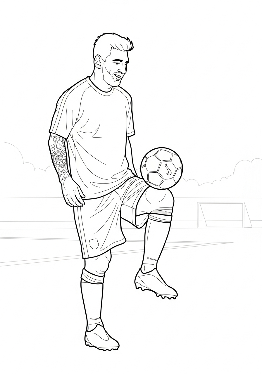 Messi juggling soccer ball coloring page