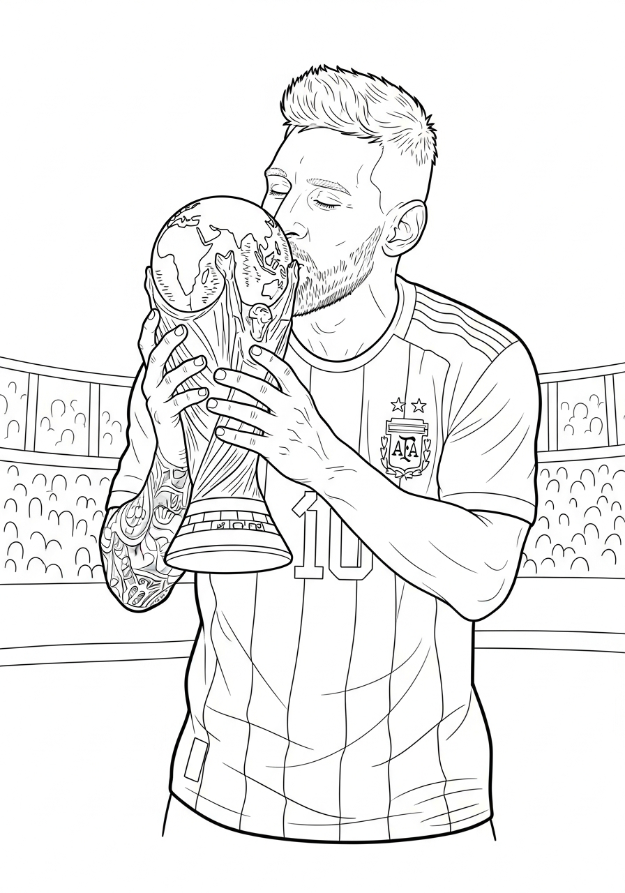 Messi kissing World Cup coloring page