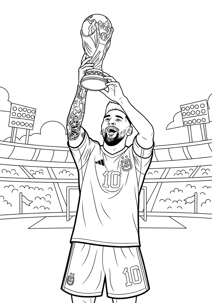 Messi lifting World Cup coloring page