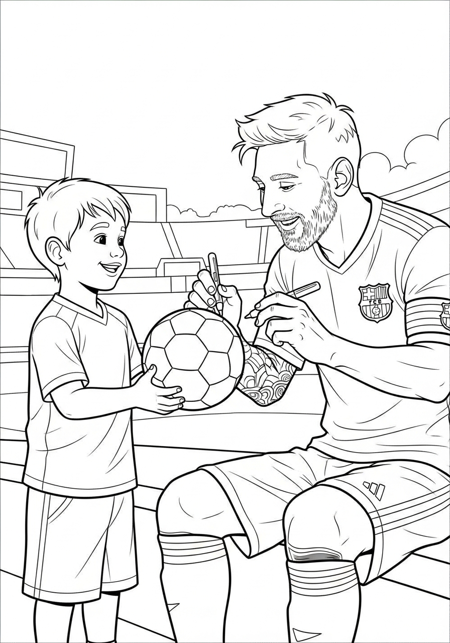 Messi signing autograph fan coloring page