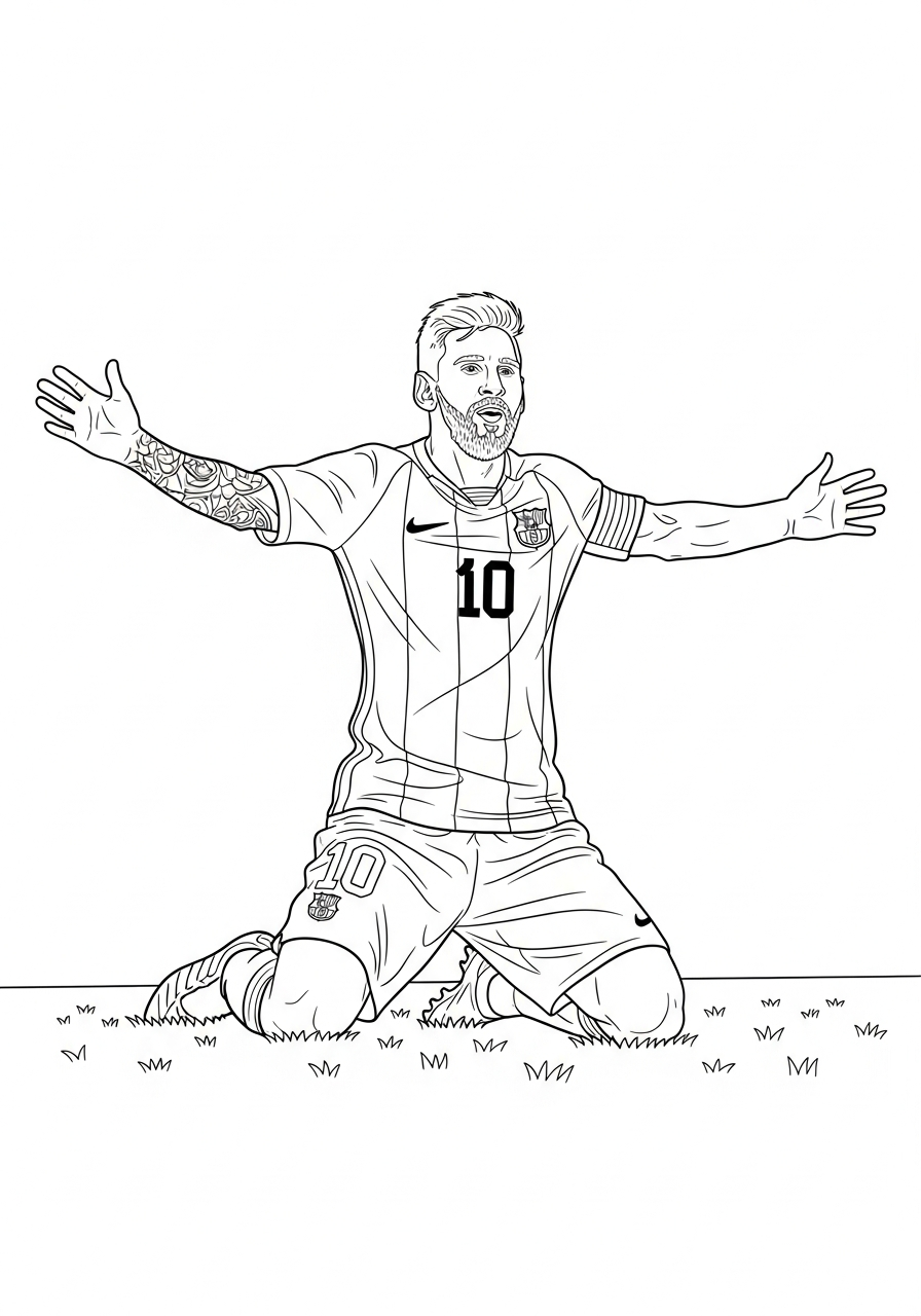 Messi sliding celebration goal coloring page