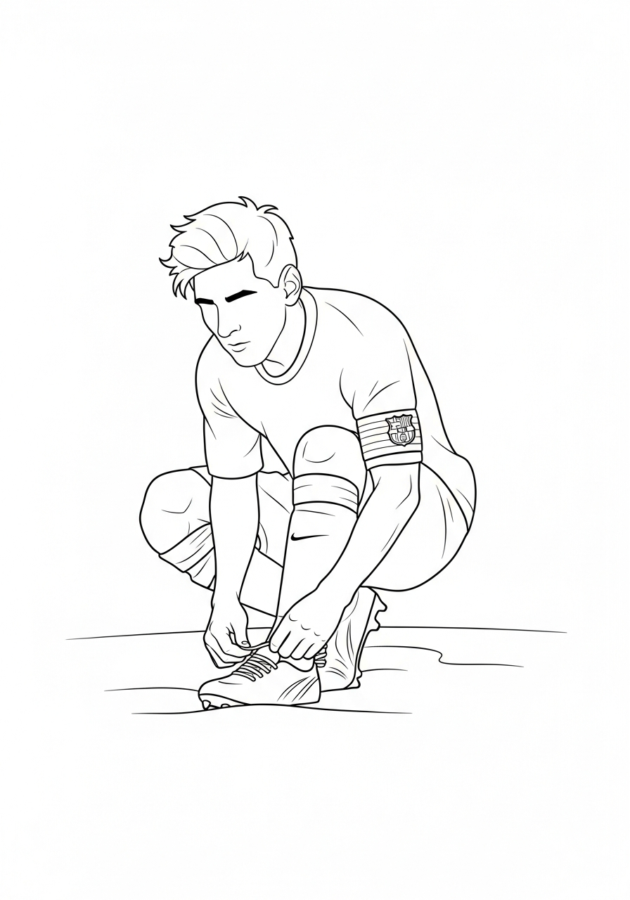 Messi tying soccer boots coloring page
