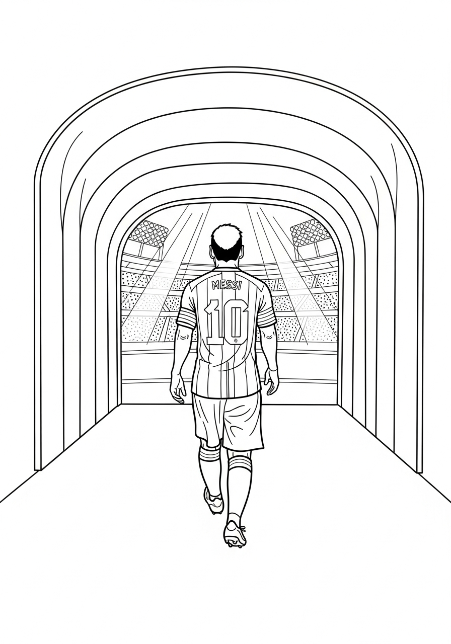 Messi walking from tunnel coloring page