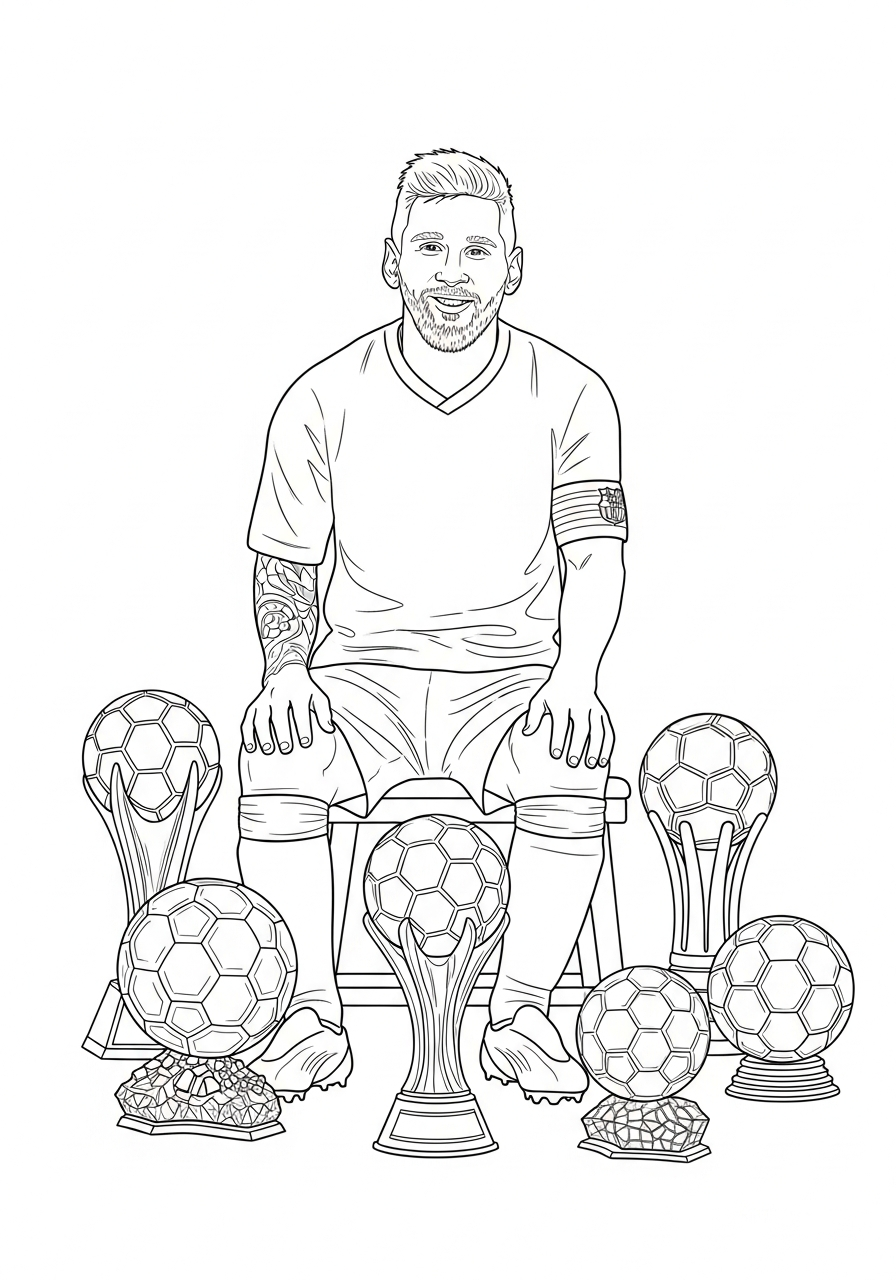 Messi with Ballon d’Or coloring page