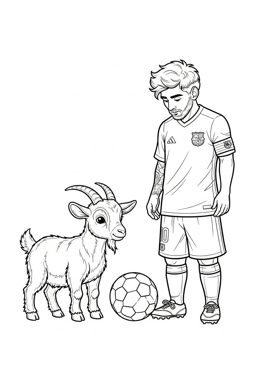 Messi with goat animal coloring page