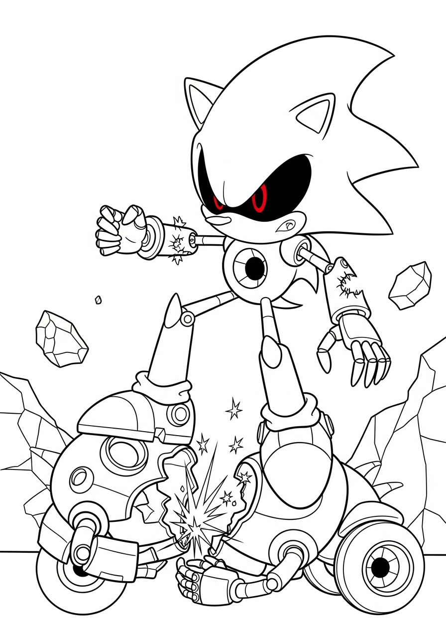 Metal Sonic destroys robot coloring page