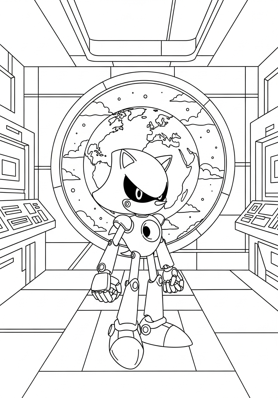 Metal Sonic in space coloring page