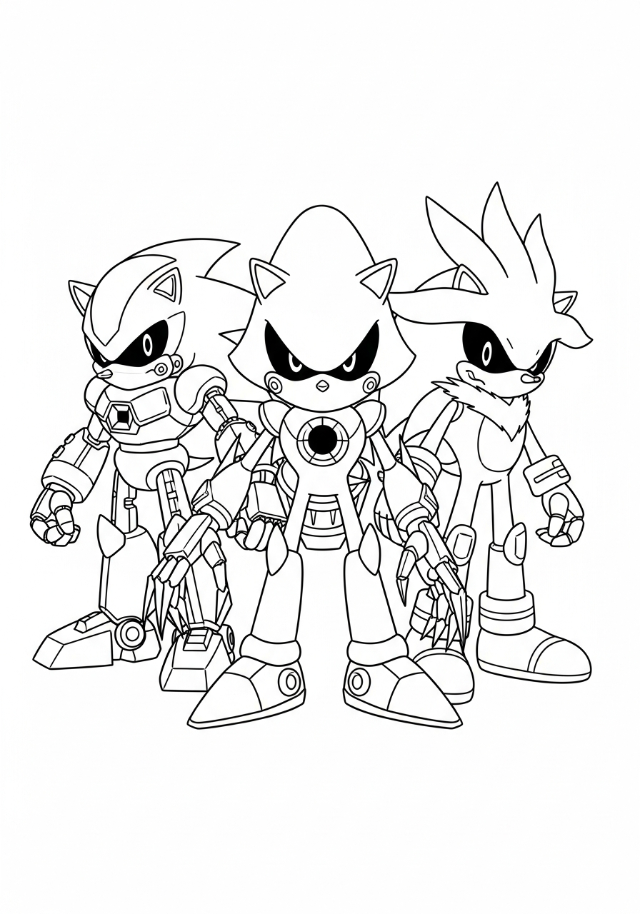 Metal Sonic robot team coloring page