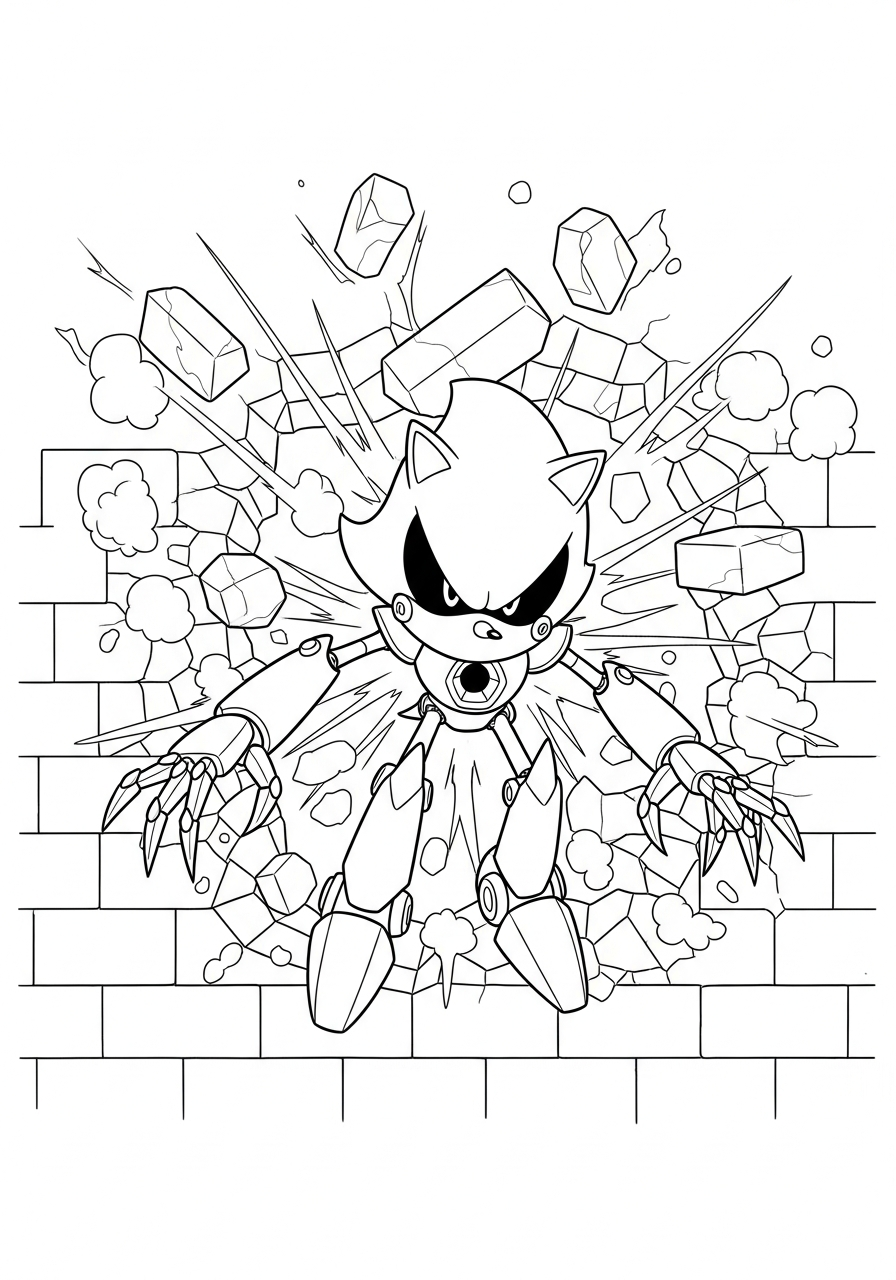 Metal Sonic smashing wall coloring page