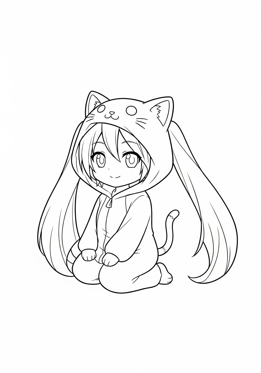 Miku in cat onesie coloring page