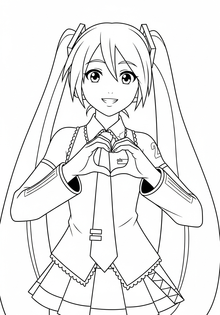 Miku making heart hands coloring page