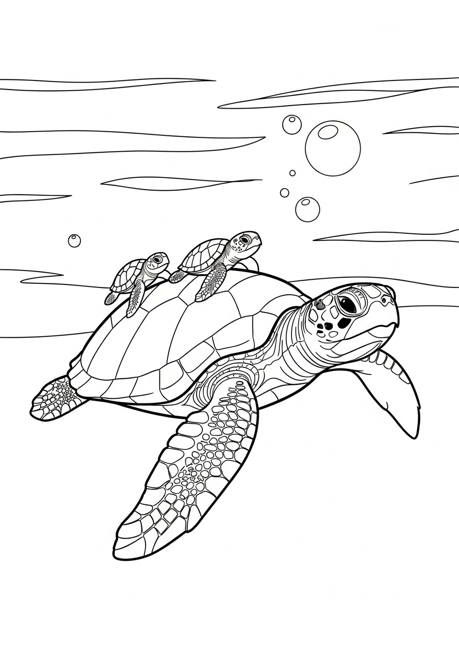 Mom and baby sea turtles coloring page