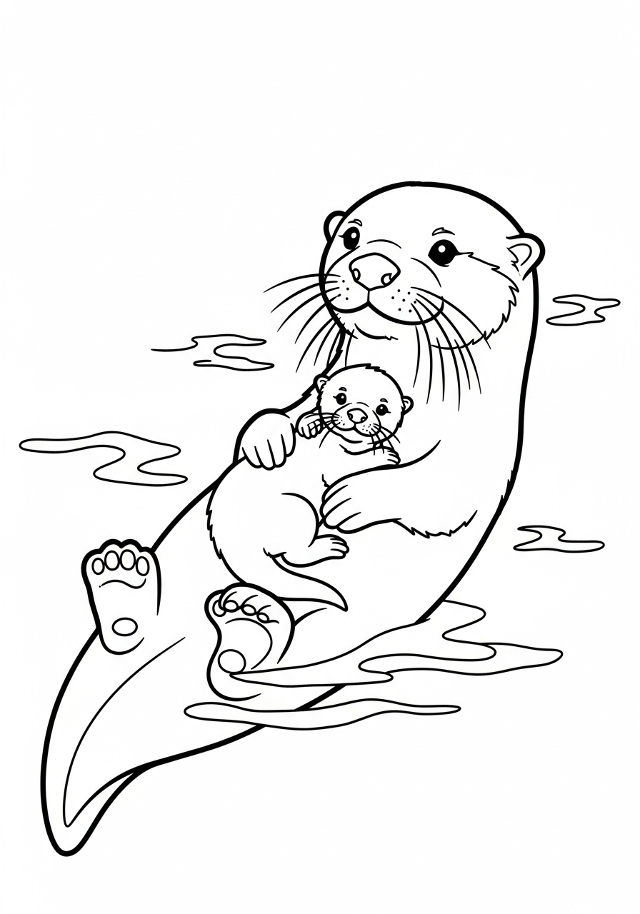 Otter Coloring Pages 18 Mother otter hugging baby otter coloring page