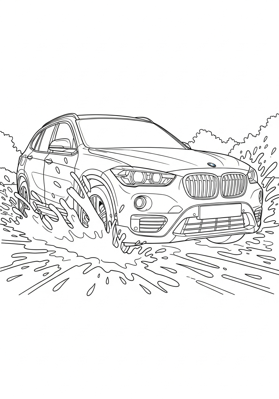 Muddy BMW X1 off road coloring page