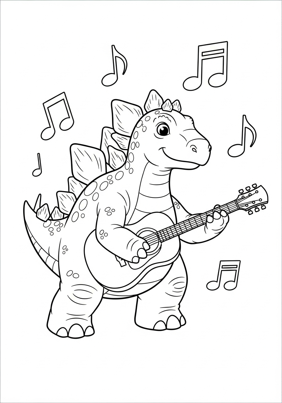 Musician dinosaur playing guitar stegosaurus coloring page