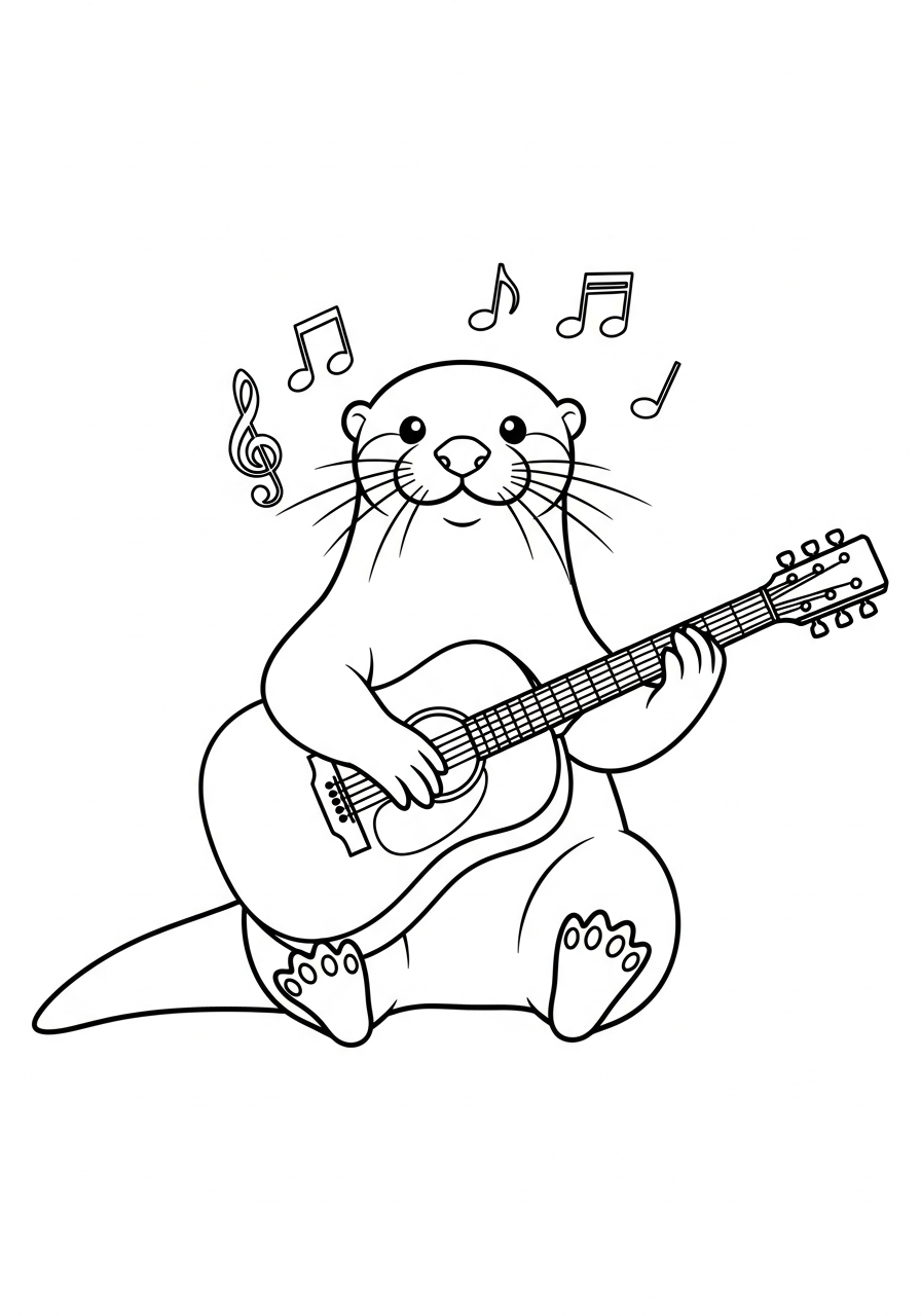 Otter Coloring Pages 19 Musician otter playing acoustic guitar coloring page
